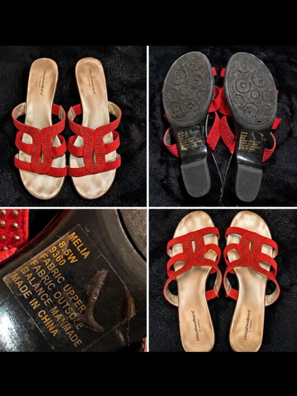 Cloudwalkers by Avenue Melia Red Rhinestone Slide Sandals Women's 8.5W Wide